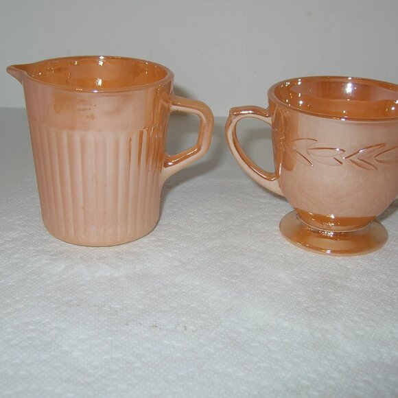 Vintage Fire King Peach Luster CREAMER & SUGAR BOWL Oven Ware USA  E - Picture 2 of 4